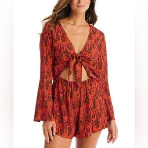 Red and Black Tie-Front Romper